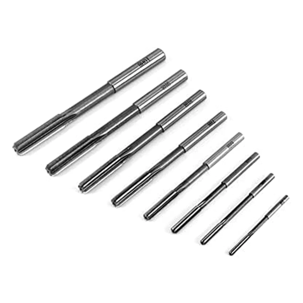 A43T Machine Reamer Set, 8 Pcs HHS H8 Straight Shank Machine Chucking Reamer Milling Cutter, 3/4/5/6/7/8/9/10Mm