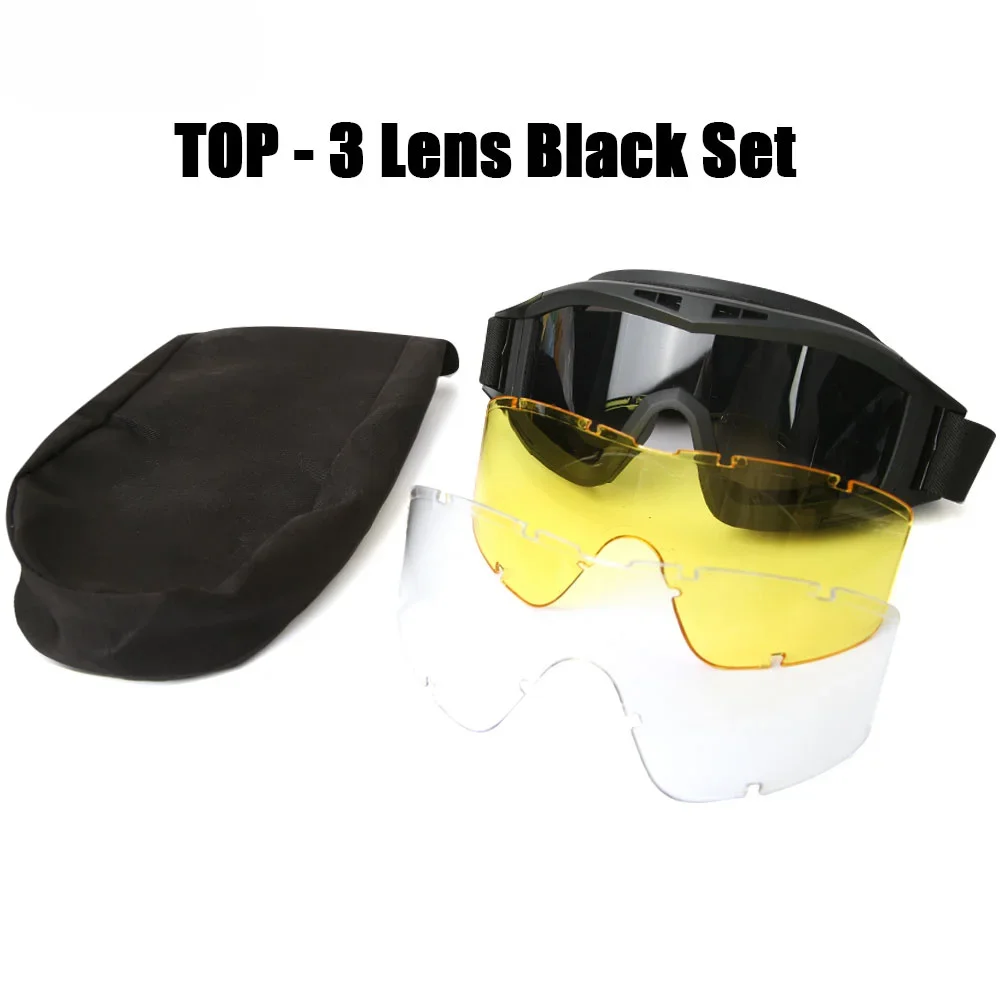 Neue Airsoft Taktische Schutzbrille 3 Objektiv Winddicht Staubdicht Schießen Motocross Motorrad Bergsteigen Gläser CS Sicheren Schutz