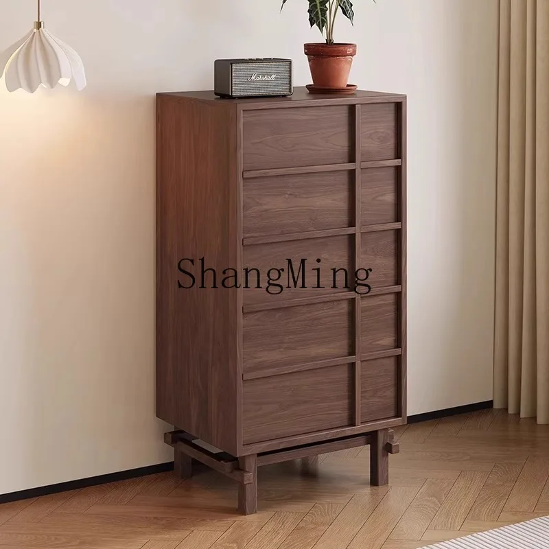 

FG all solid wood chest, bedroom storage, bedside locker, walnut color, living room locker