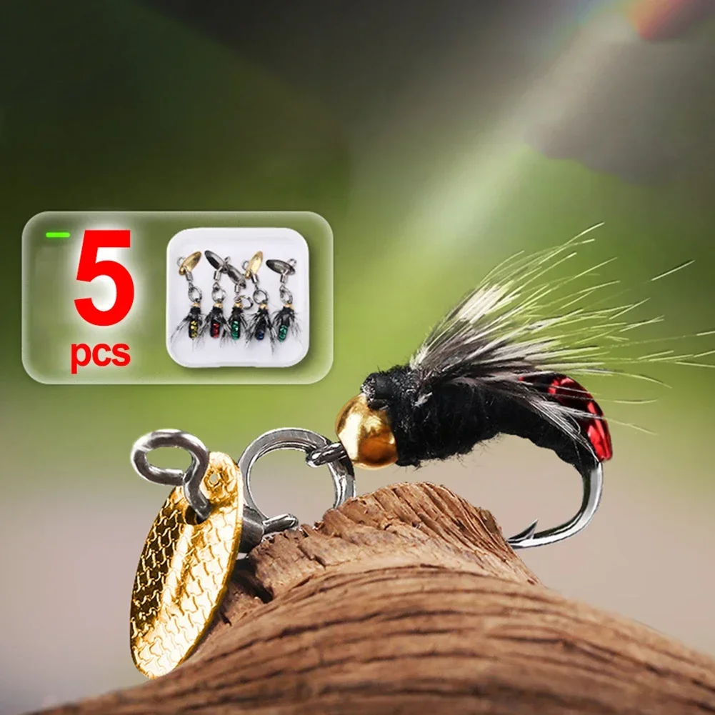 5pcs Fly Hooks Flies Insect Lures Bait Fly Fishing Decoy Bait Sequins Fishhook Trout Nymph Fly Fishing Lure Natural Insect Bait