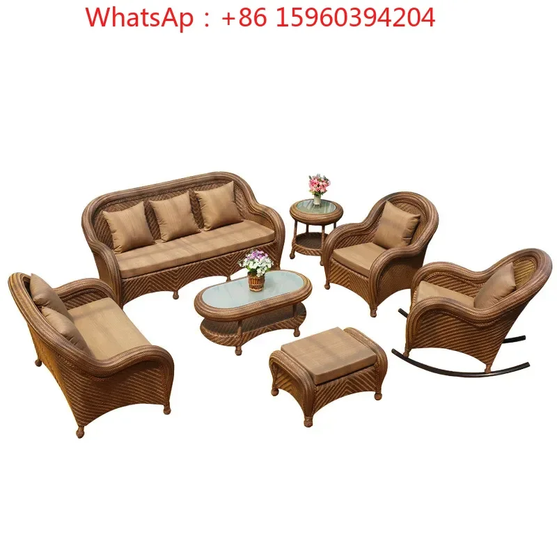 Sofa living room rattan chair rocking chair outdoor rattan weaving sunscreen rattan weaving casual combination furniture metal
