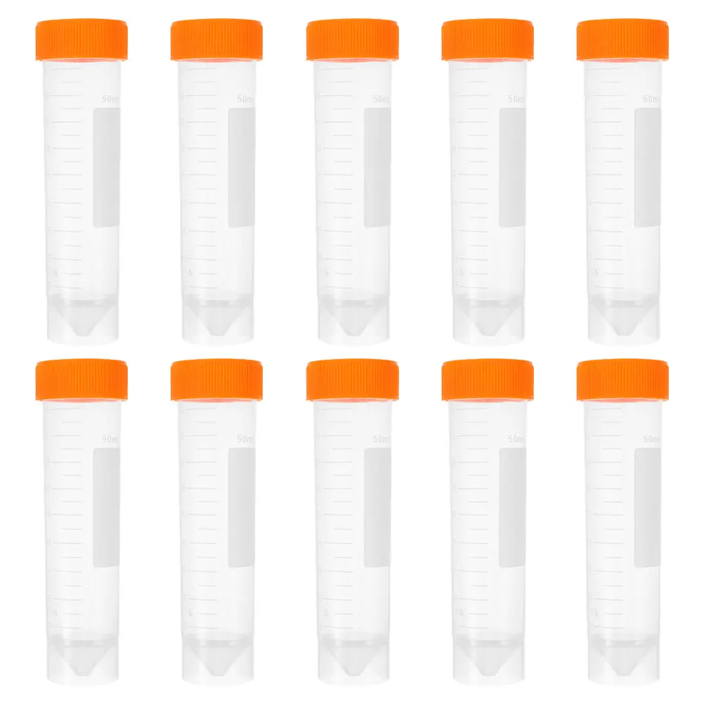 

10pcs Test 50Ml Plastic With Screw Caps Liquid Storage Containers For Scientific Experiments Clear Lab Vials Small