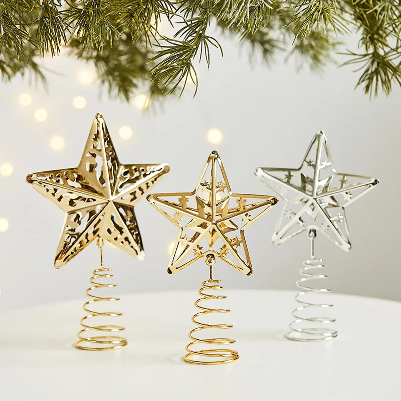 Chritmas Glitter Star Trees Topper Exquisite Iron Star Metal Ornament Tree Decor for Home Bar Xmas Trees Decor