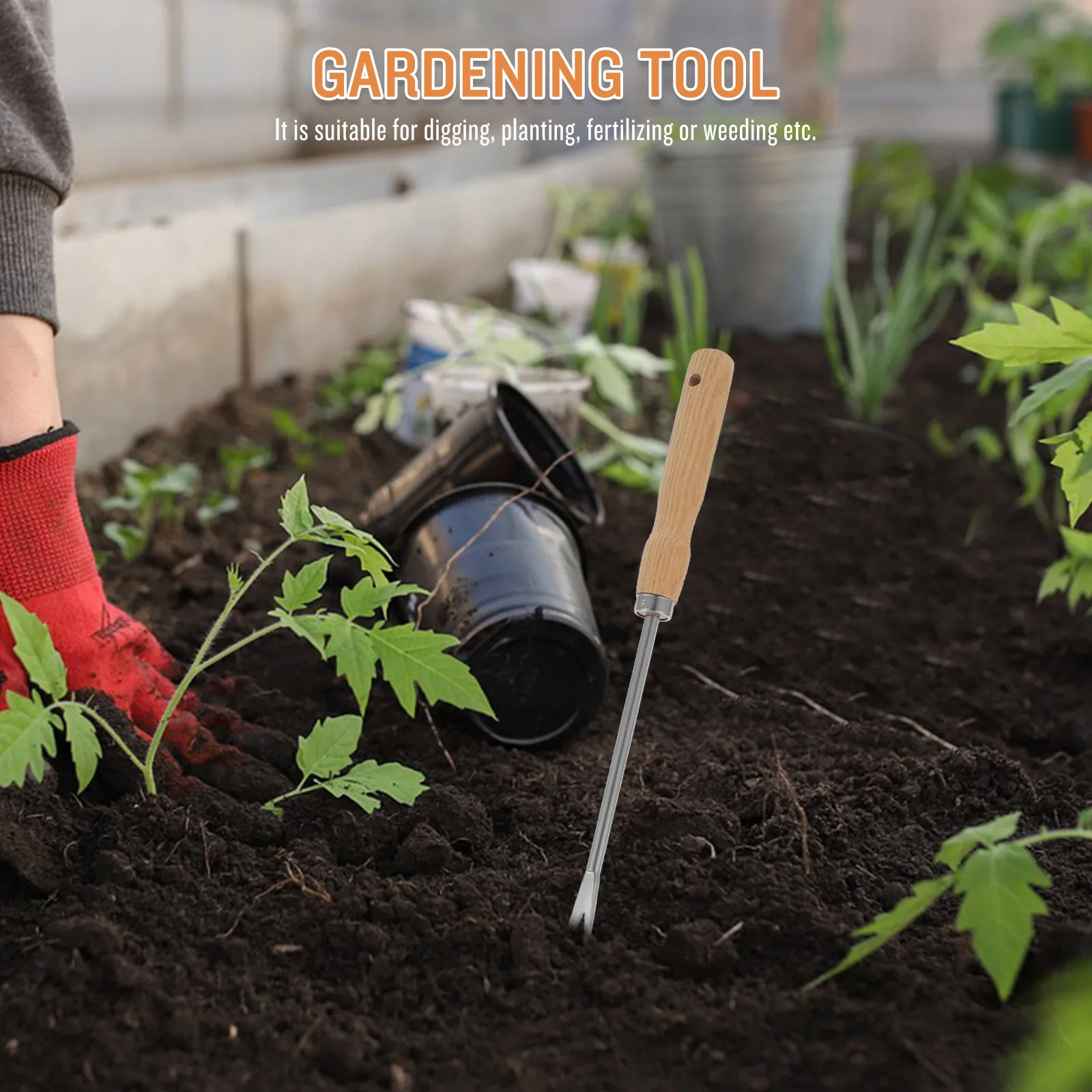 Multi-Use Gardening Weed Puller Tool with Wooden Handle Iron Head for Weeding Dandelion Pulling Soil Loosening Transplanting
