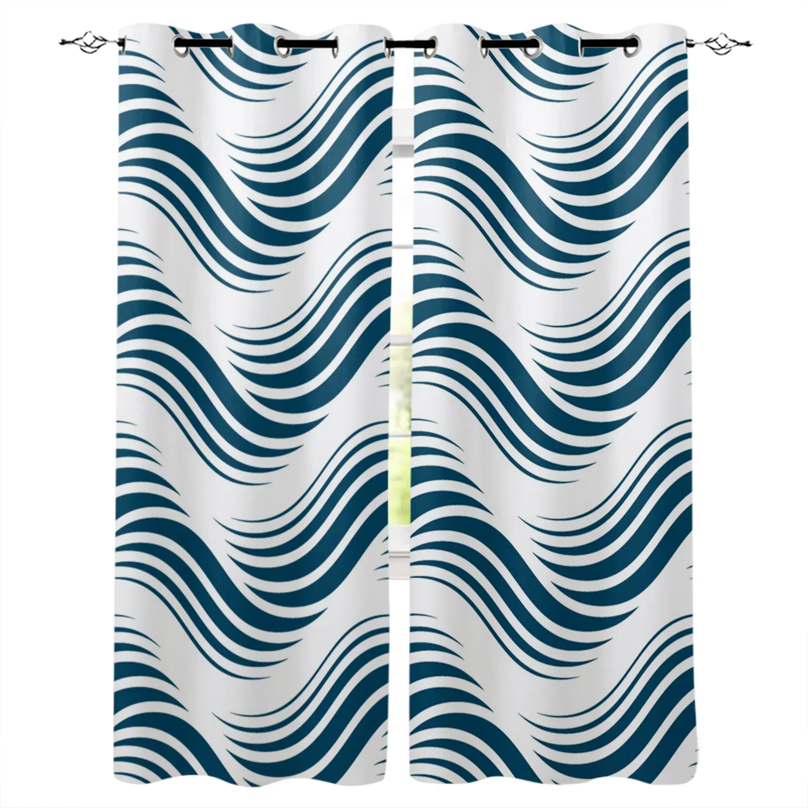 Lines Striped Blue Ripples Blackout Curtains Window Curtains For Bedroom Living Room Decor Window Treatments