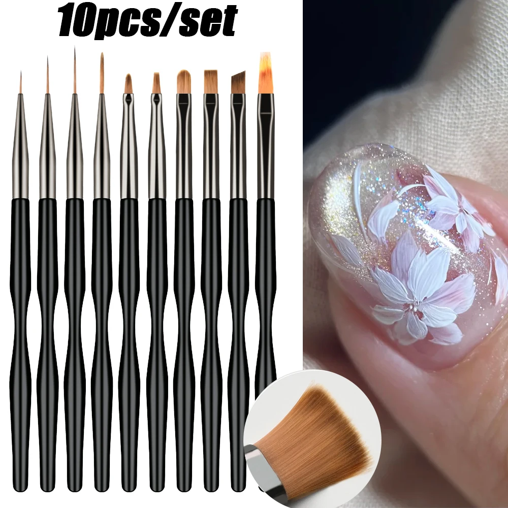 10pcs Pro Nail Art Brush Set Drawing Pen French/Stripe Line/Ombre/Flower Paint Nail Extension Gel Nail Brush Manicure Tools kits