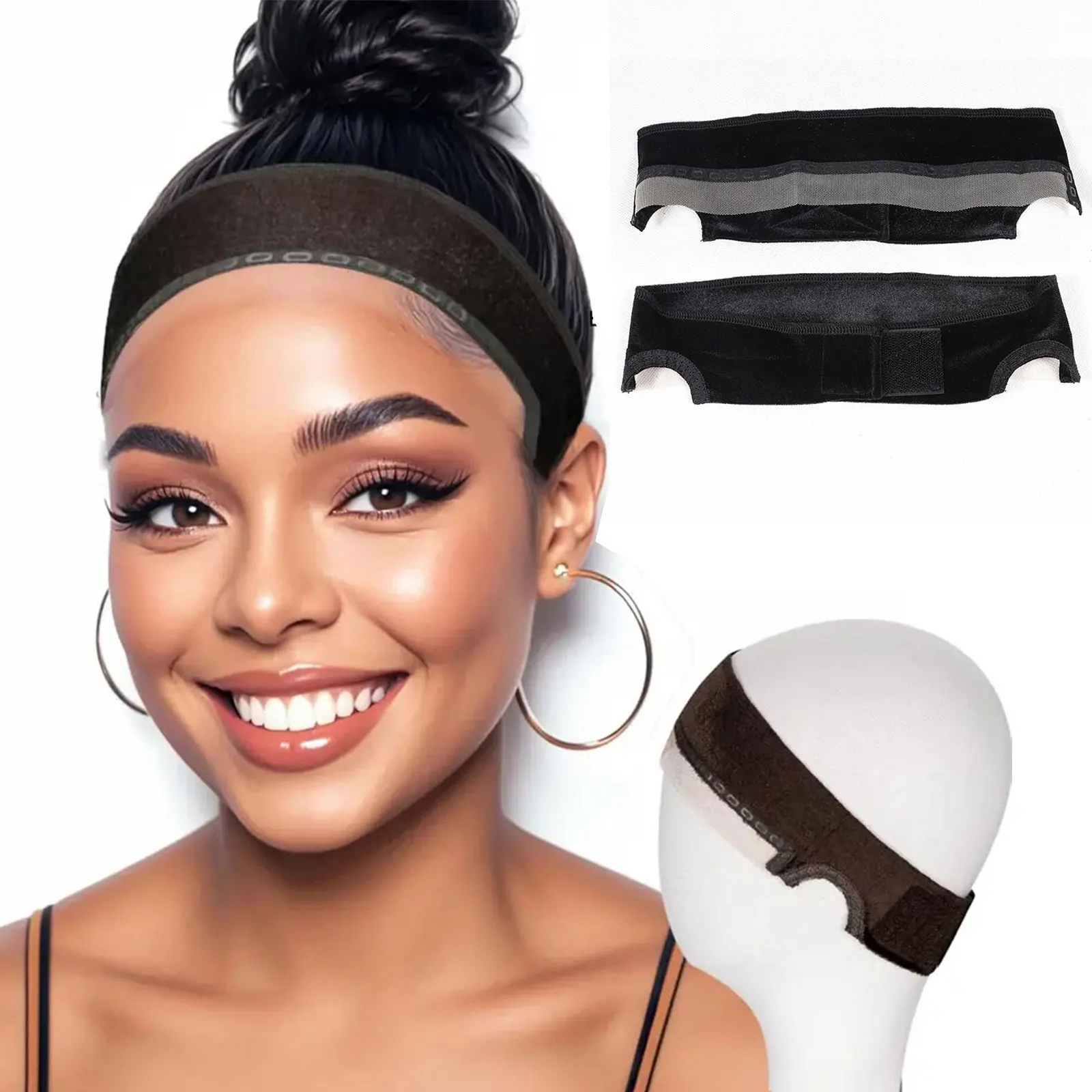 

Повязка на голову с кружевным бархатом и силиконовой повязкой на голову, невидимая регулируемая повязка для волос для бесклеевого парика, сохраняющая парики на месте