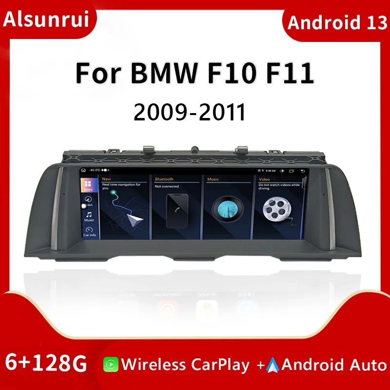 

Wireless Carplay Android 13 Car Radio For BMW 5 Series F10 F11 2010-2016 CIC NBT Multimedia Screen GPS NavigationStereo Audio 4G