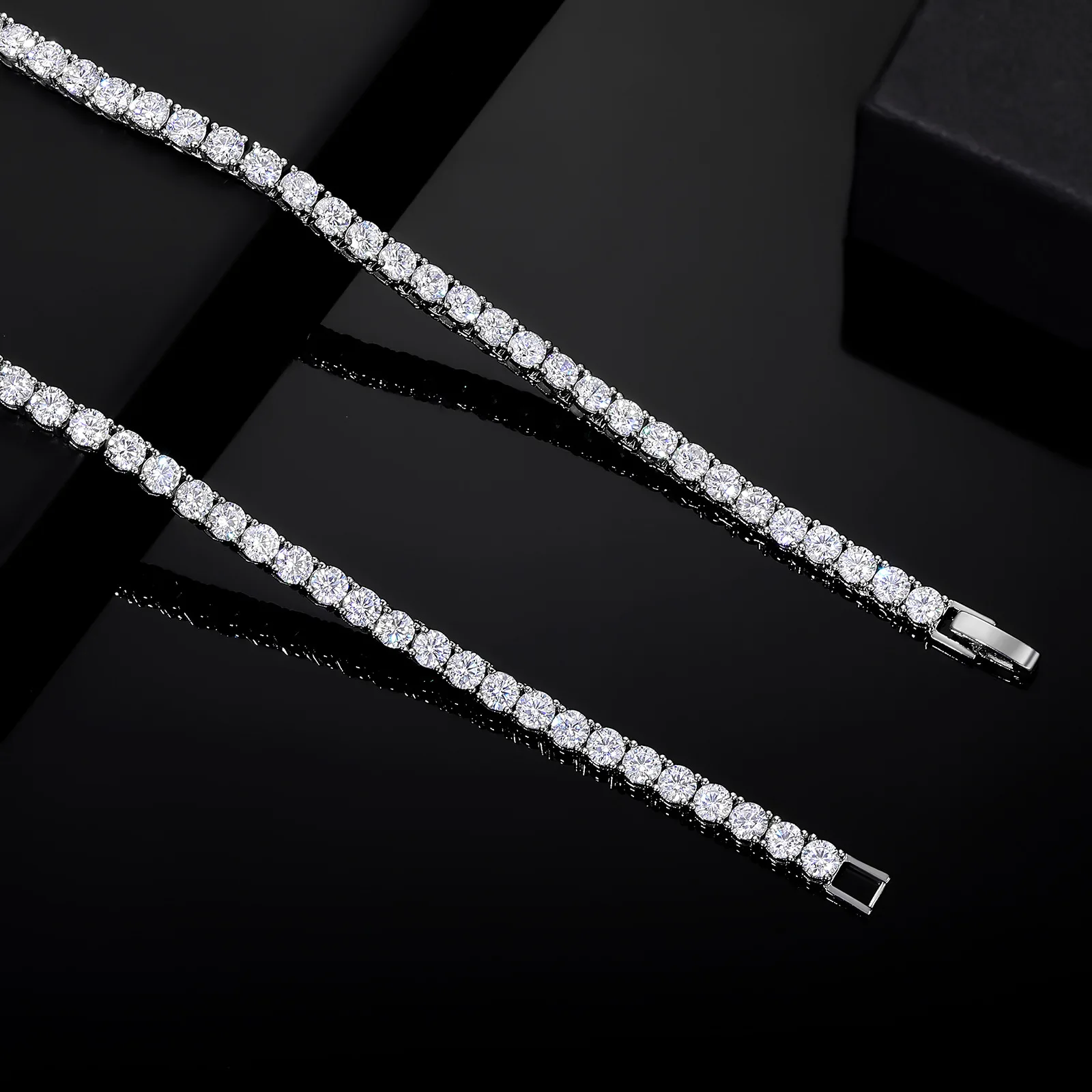 Heartfelt love presents outfit 3mm 4mm Buckle Tennis Necklace for women with clear moissanite on polished PT950 platinum strips