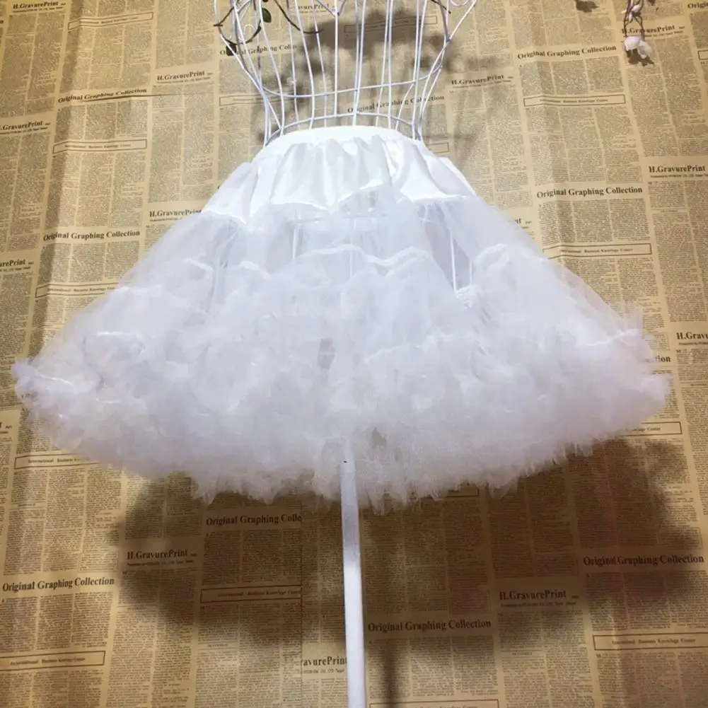 Women Girls Ruffled Short Petticoat Solid Fluffy Skirt Puffy Half Slip Prom Crinoline Underskirt No Hoop