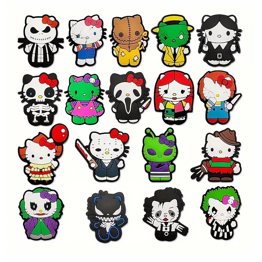 MESUCA 18pcs Halloween Kitty Shoe Decorations Accessories Charms For Clogs Bogg Bag Bubble Slides Sandals