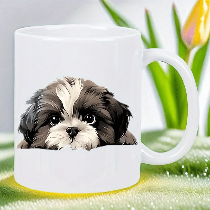 Cute Shih Tzu Puppy Ceramic Mug - White Coffee Cup with Adorable Dog Design, Hand Wash Only, Perfect Gift for Dog Lovers, Kitche