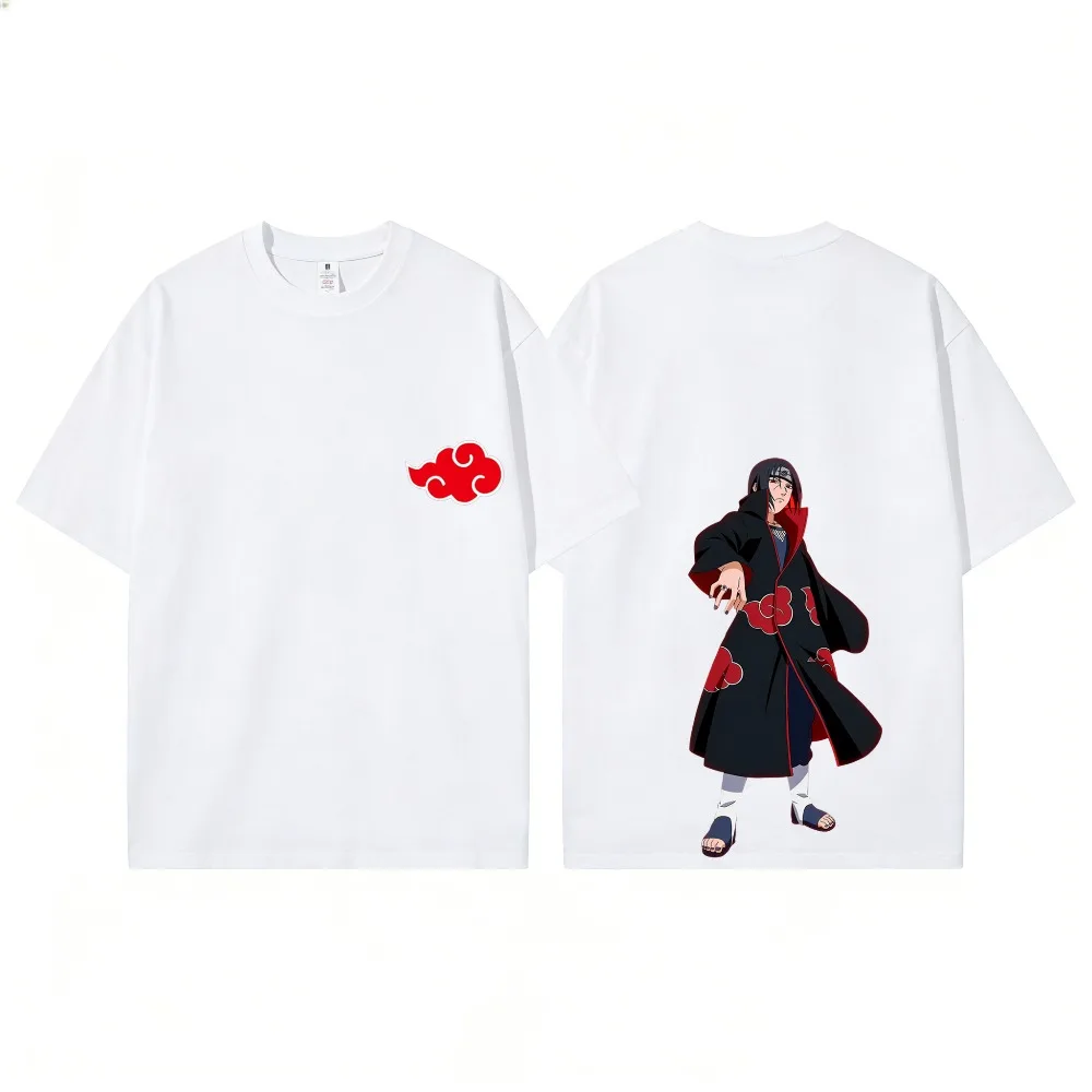Camiseta de algodón con estampado de dibujos animados de Naruto Shippuden, camiseta informal de verano con estampado de Naruto Sasuke Kanji Collage