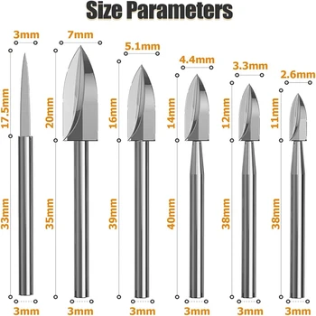 Gtbl 7pc木材彫刻ツール、1/8インチシャンクhss彫刻ドリルツール木材工芸品アクセサリーと4486チャックためdremelツール