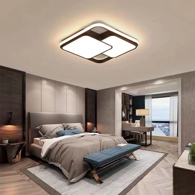 Modern LED Ceiling Lights For Bedroom Living Room Study Ceiling Lamp Plafond Simple Black Square Chandelier With Remote Control