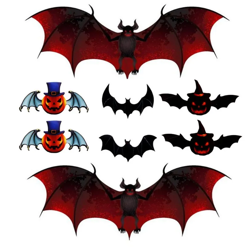 12pcs Halloween decorative pumpkin head sticker PVC 3D three-dimensional bat creative personalized decorative wall sticker gift