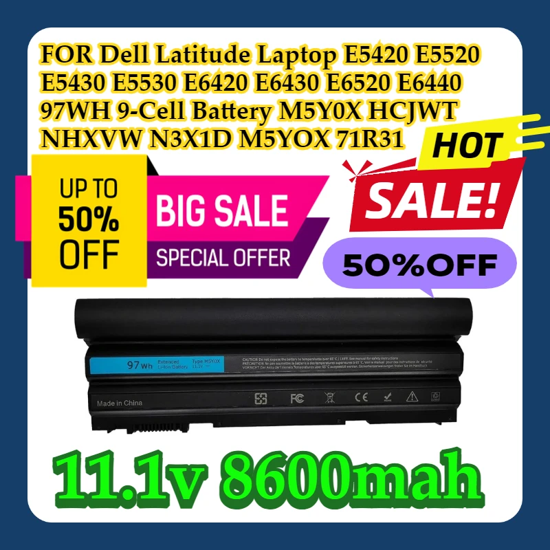 

FOR Dell Latitude Laptop E5420 E5520 E5430 E5530 E6420 E6430 E6520 E6440 97WH 9-Cell Battery M5Y0X HCJWT NHXVW N3X1D M5YOX 71R31