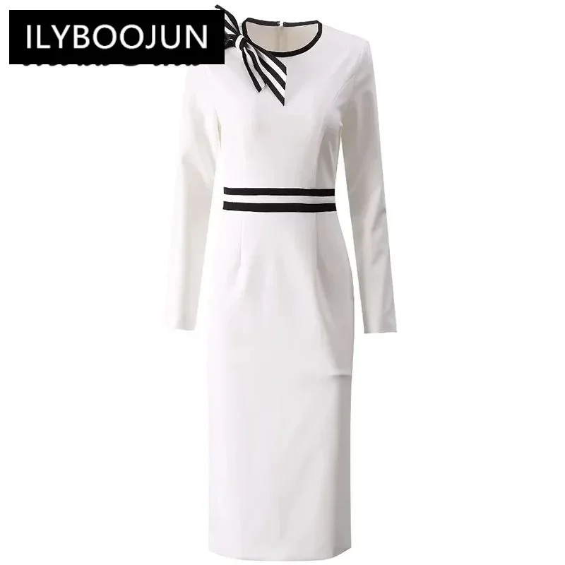 

ILYBOOJUN Summer Fashion Runway Dress Women Vintage Striped Print Temperament Buttock Covering Split Medium Length Dresses