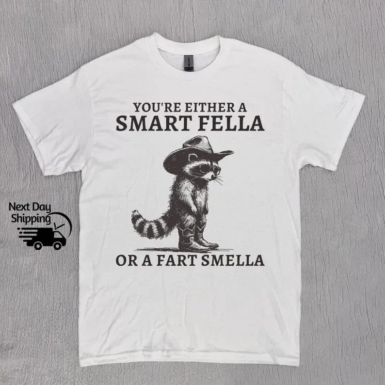Retro Smart Fella Raccoon Funny 90s Vintage Distressed Washed Unisex Tee