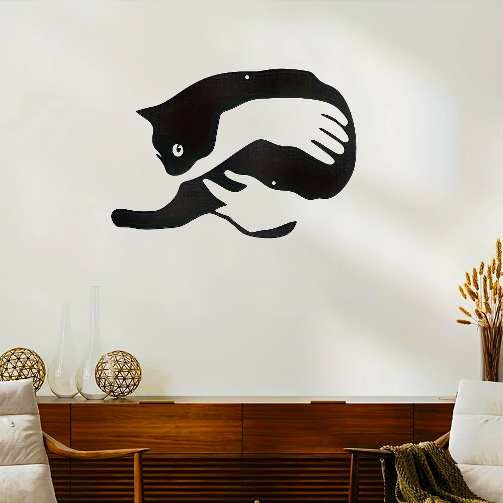 

Cat Black Metal Wall Decoration Modern Cat Silhouette Wall Art Sculpture Embracing Cat Metal Art Wall Decor Hanging Ornament