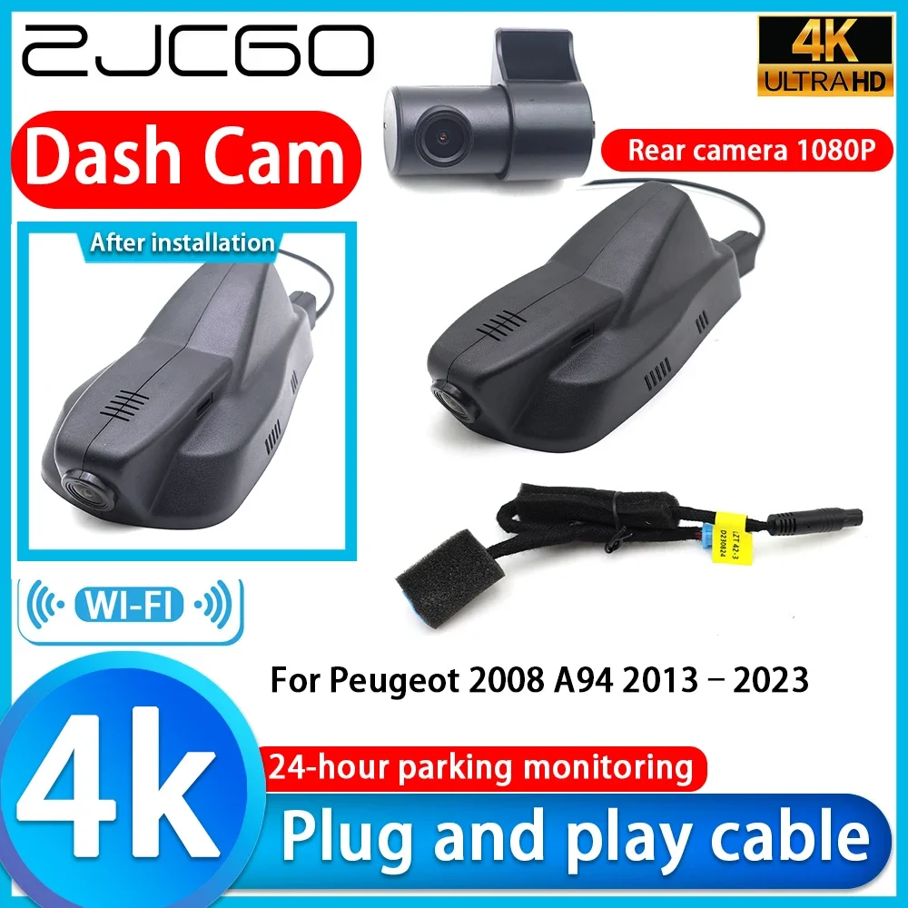 ZJCGO for Peugeot 2008 A94 2013–2023 Video Recorder 4K UHD Plug and Play DVR Dash Cam Camera