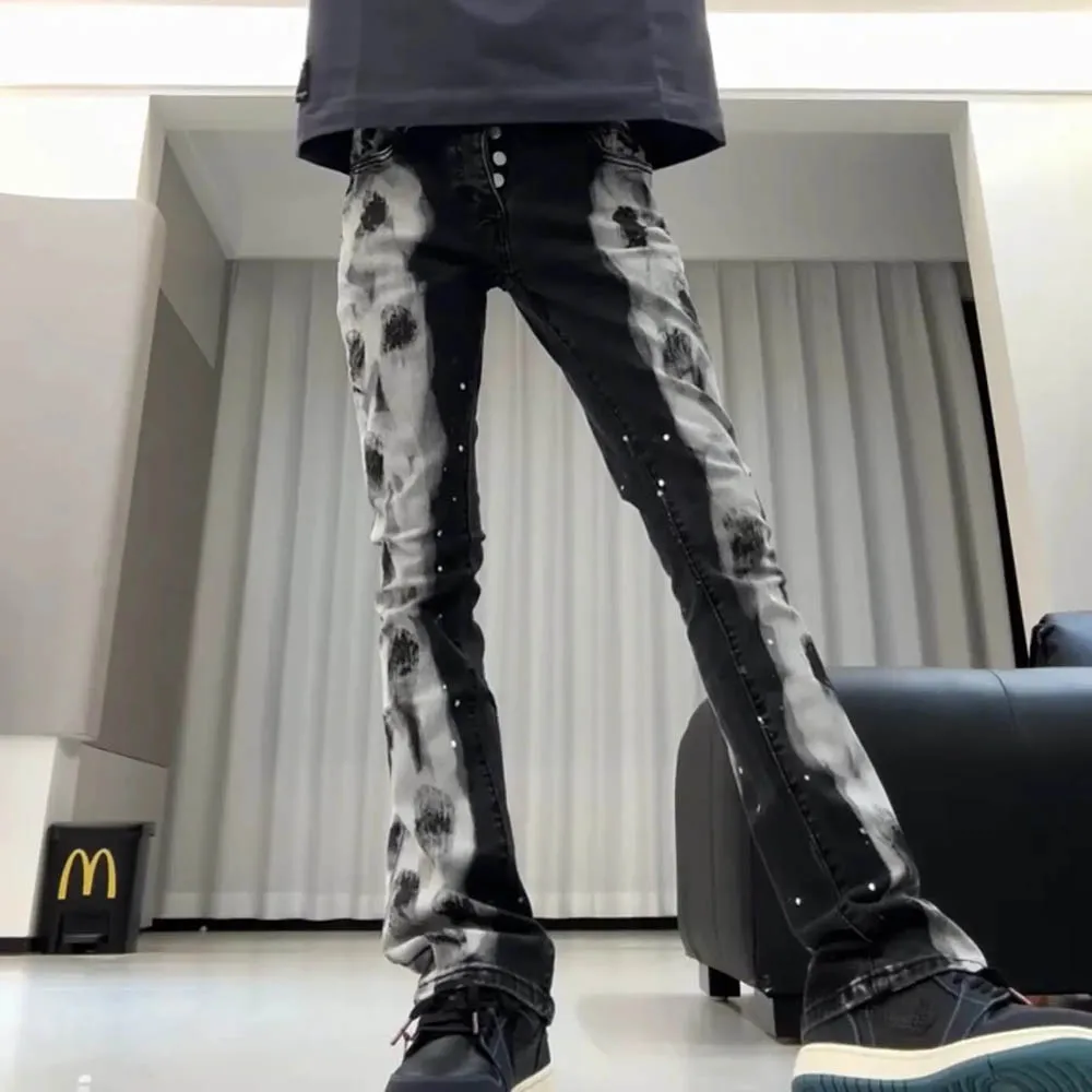 

Mens Jeans Slim Fit Contrast Color Washed Casual Pants Streetwear Fashion Youth Personality Narrow Leg Pants Men'S Clothing New