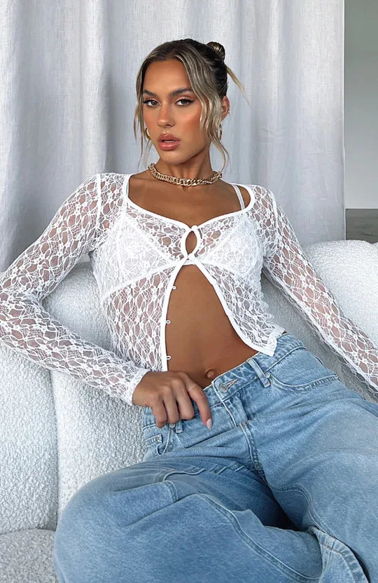 Eyelet Embroidered Shirt White Lace Blouse Hollow Out Loose Fit Top Wear Women\'s Summer Clothing