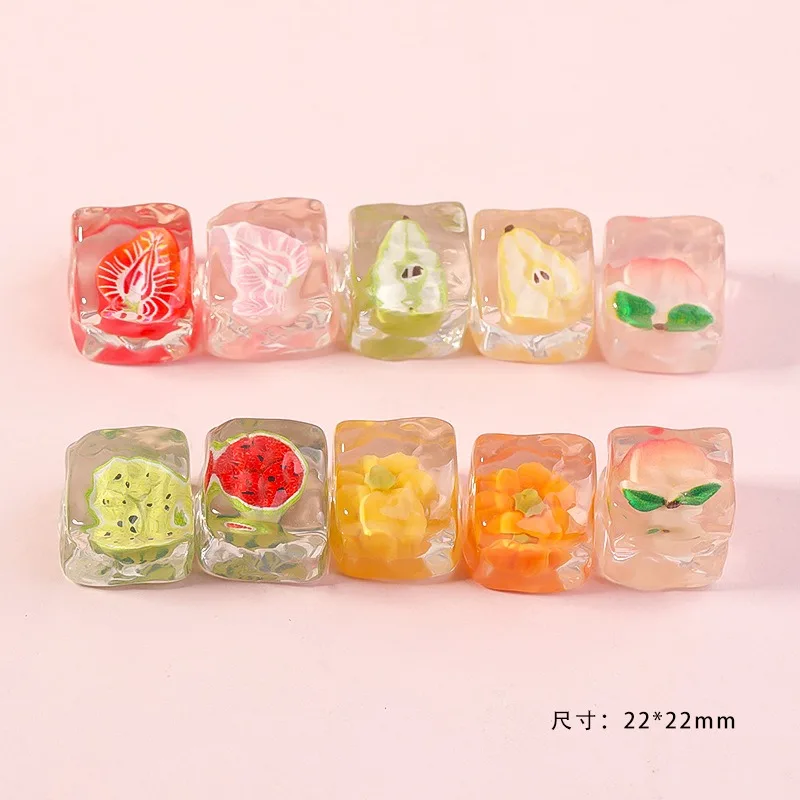 5/10PCS Mixed Simulation Icy Fruit Resin Accessories Peach Watermelon Pear Pumpkin Strawberry DIY Mini Decor Flatback