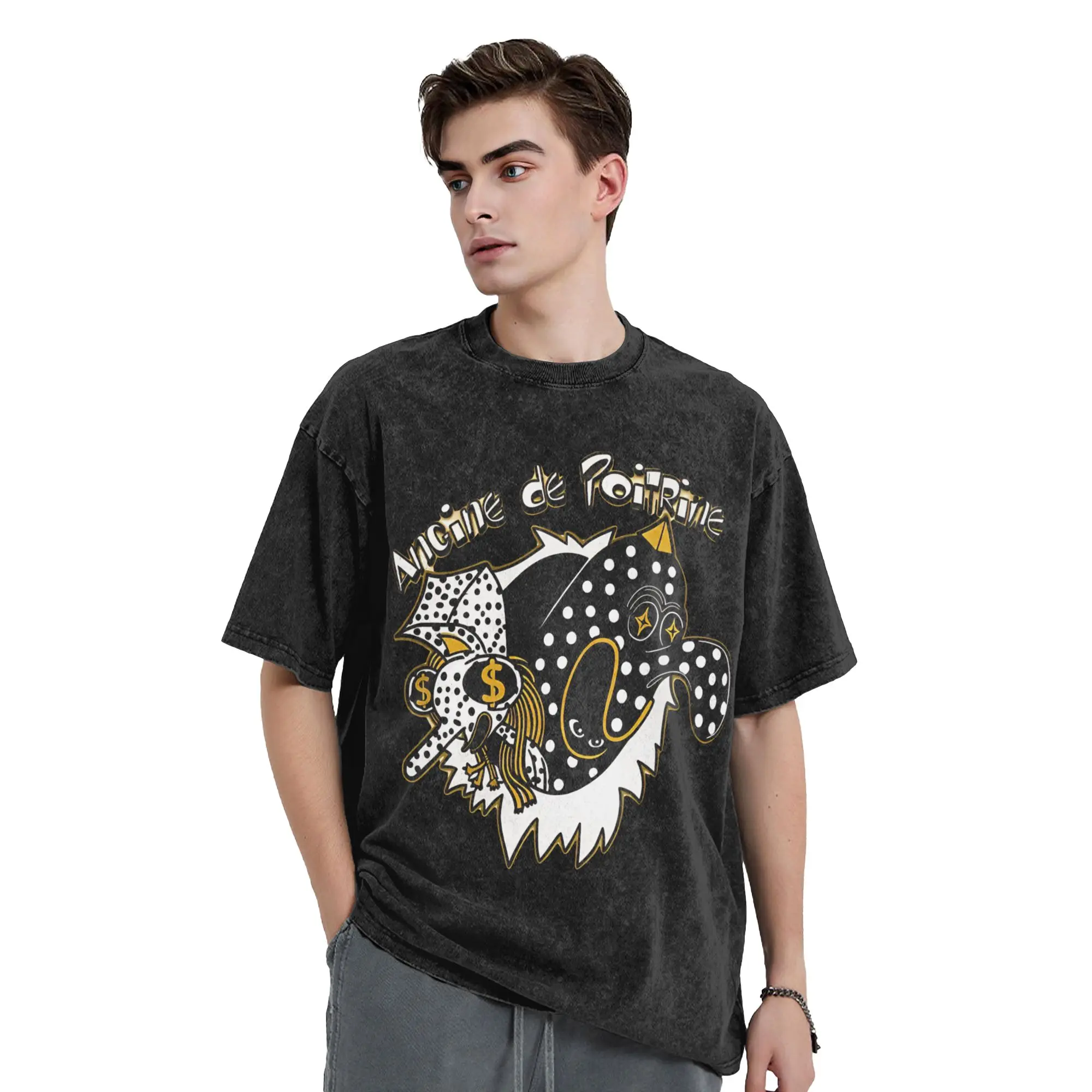 Washed T Shirt Angine De Poitrine Hip Hop Novelty T-Shirts Oversize Quebec Duo Streetwear 100% Cotton Summer Tops Tees Men Women
