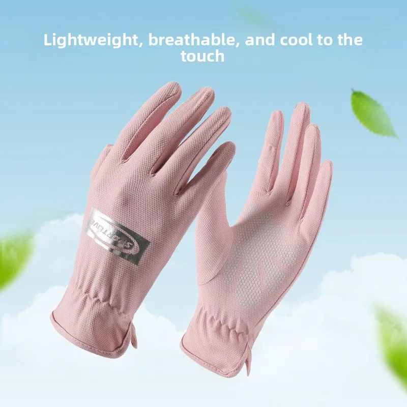 Sunscreen Gloves Women Summer UV Protection Thin Ice Silk Non Slip Dew Finger Touch Screen Outdoor Driving Riding Cycling