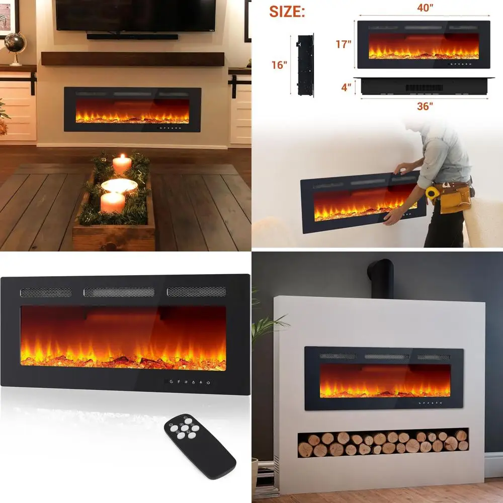 

Настенный электрический камин с пультом ДУ, таймером, сенсорным управлением, регулировкой пламени и яркости, 750/1500 Вт