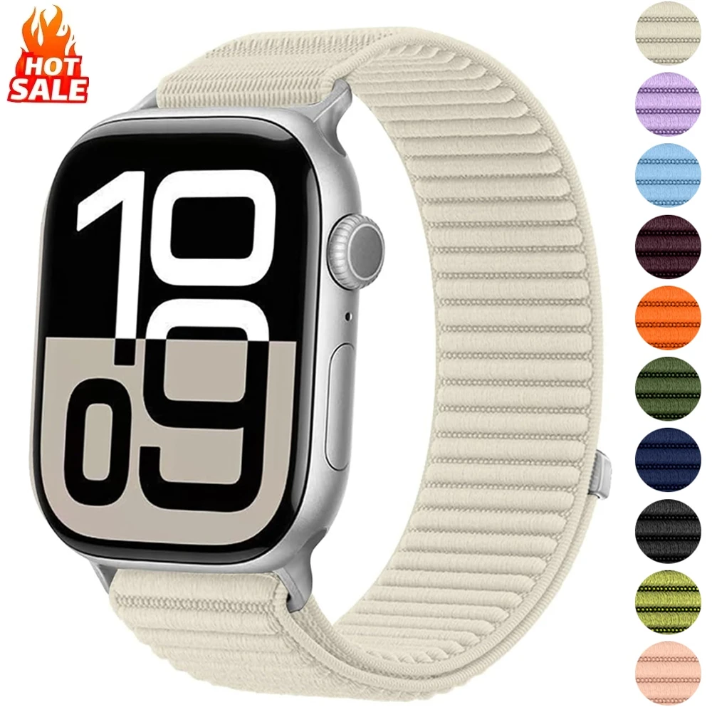 

Nylon loop Strap For Apple Watch Band 46mm 45mm 44mm 49mm 40mm 41mm 38mm 42mm Bracelet For IWatch Series Ultra 10 9 8 7 6 SE 5 3