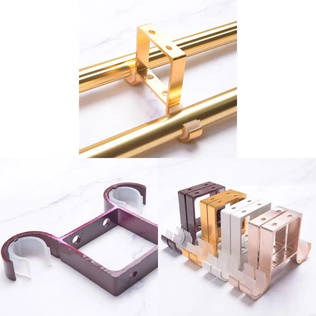 62KD Curtain Rod Ceiling-Mount Bracket Double Rod Curtain Brackets Heavy Duty Aluminum Alloy Curtain Rod Holders