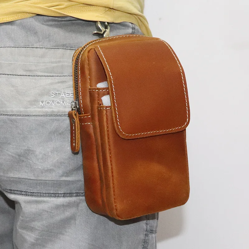 

Мужская поясная сумка, кожаная вертикальная 6,5-дюймовая поясная сумка для мобильного телефона, поясная подвесная сумка для работы на открытом воздухе