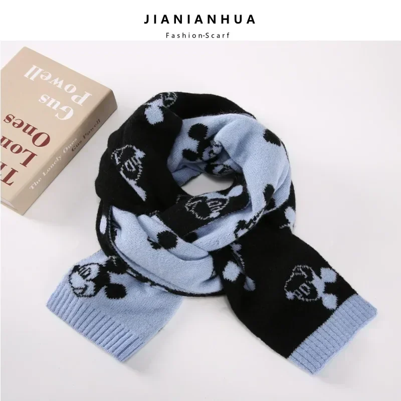 Disney Mickey Mouse Scarf Knitted Cashmere Winter Thicken Warm Women Girls Cute Anime Shawl Wrap Bandana Kids Cartoon Scarves