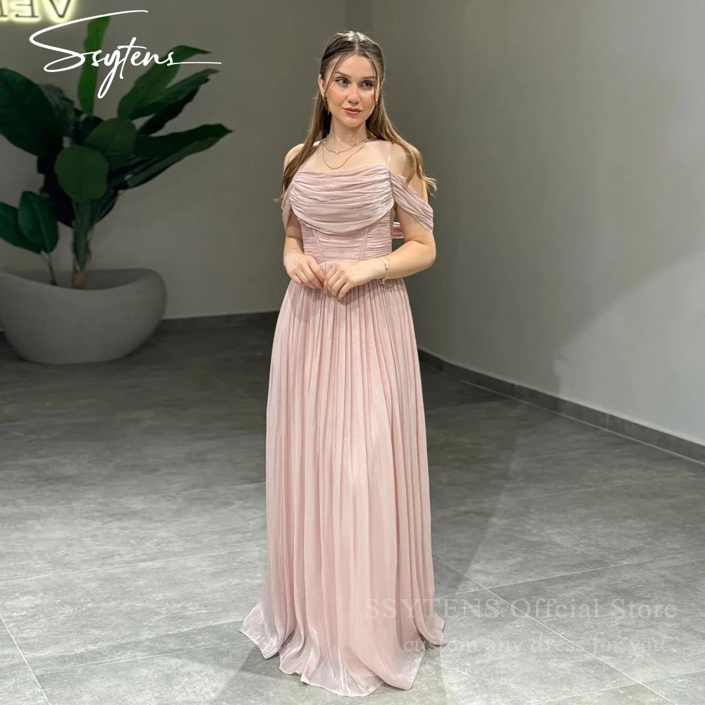 

SSYTENS Luxury Pink Evening Dresses Off The Shoulder Pleated Long Wedding Prom Dresses Celebrity Formal Prom Gowns Customized