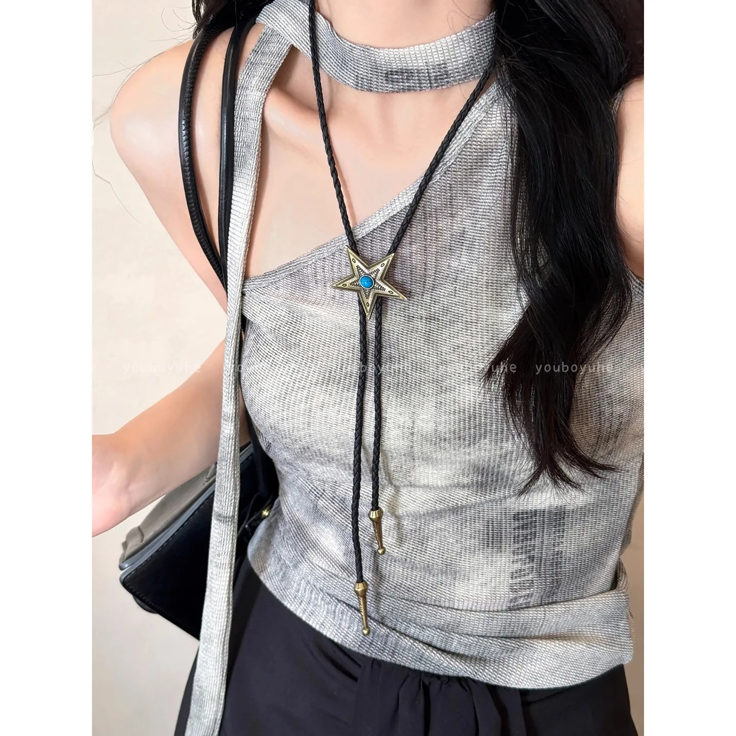 Y2k ستار حزام للنساء Harajuku قلادة 2000s حزام فتاة الجمالية قلادة الفيروز قلادة خمر اكسسوارات