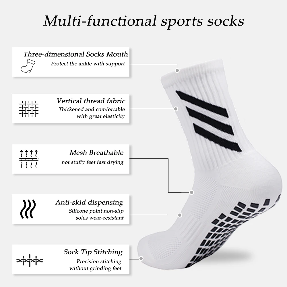 5PCS Set Grip Football Socks Non-Slip Running Socks High Elastic Bandage Leg Cover Drawstring Ball Bag Breathable Sports Towel