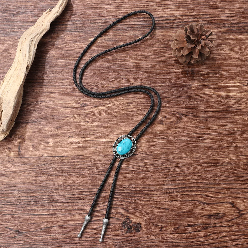 Necklace Geometric Turquoise Faux Leather Woven Retro Sweater Chain Unisex Autumn Winter Accessory Lightweight Daily Party