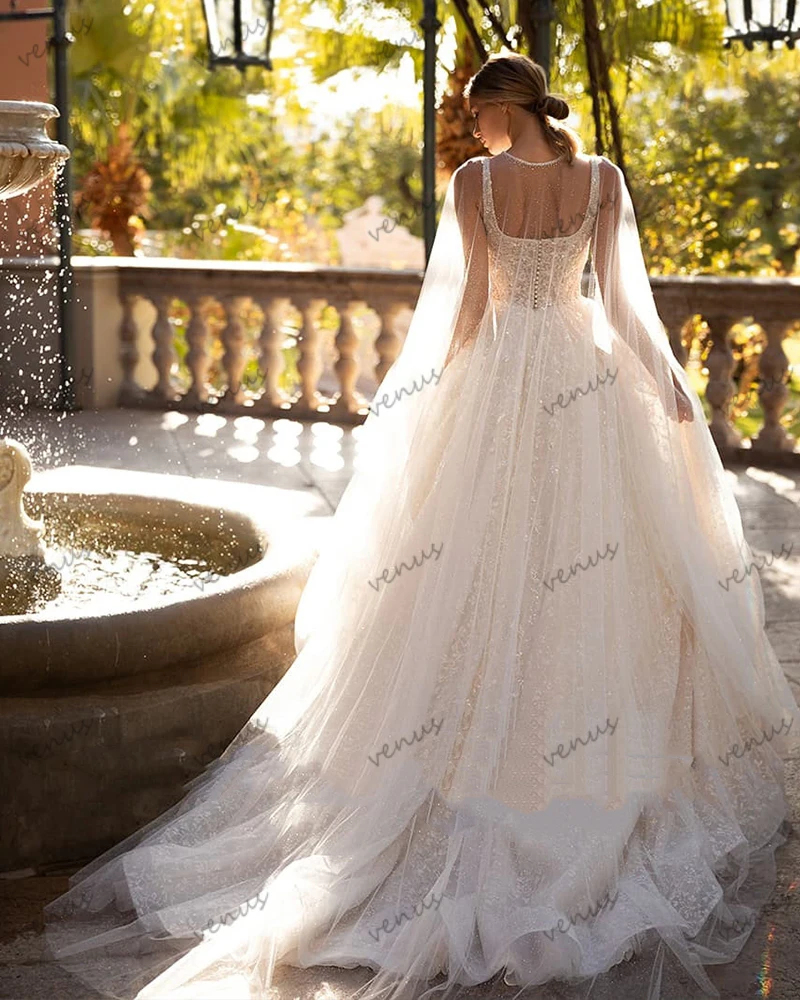 Exquisite Wedding Dresses 2024 A-Line Tulle Tiered Bridal Gowns Appliques Square Collar Robes Vestidos De Novia Customized 2025