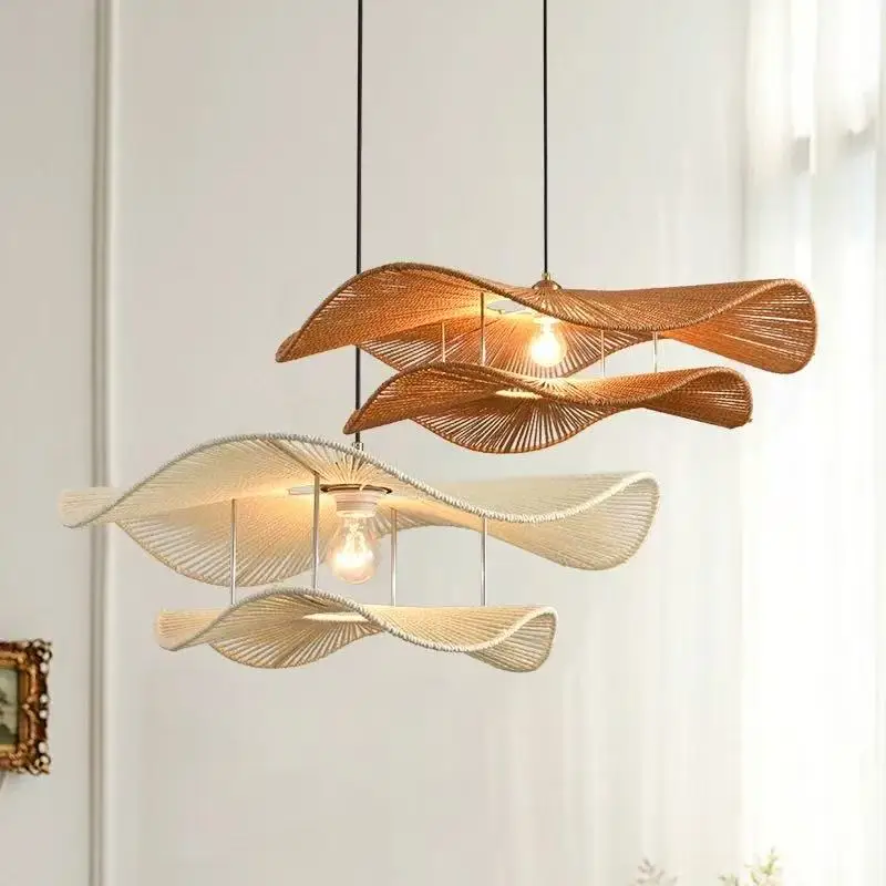 

Nordic Wabi Sabi LED Ceiling Hanging Lamp Hand Woven Hemp Rope Living Room Chandelier Dining Table Light Home Decoration Lamps