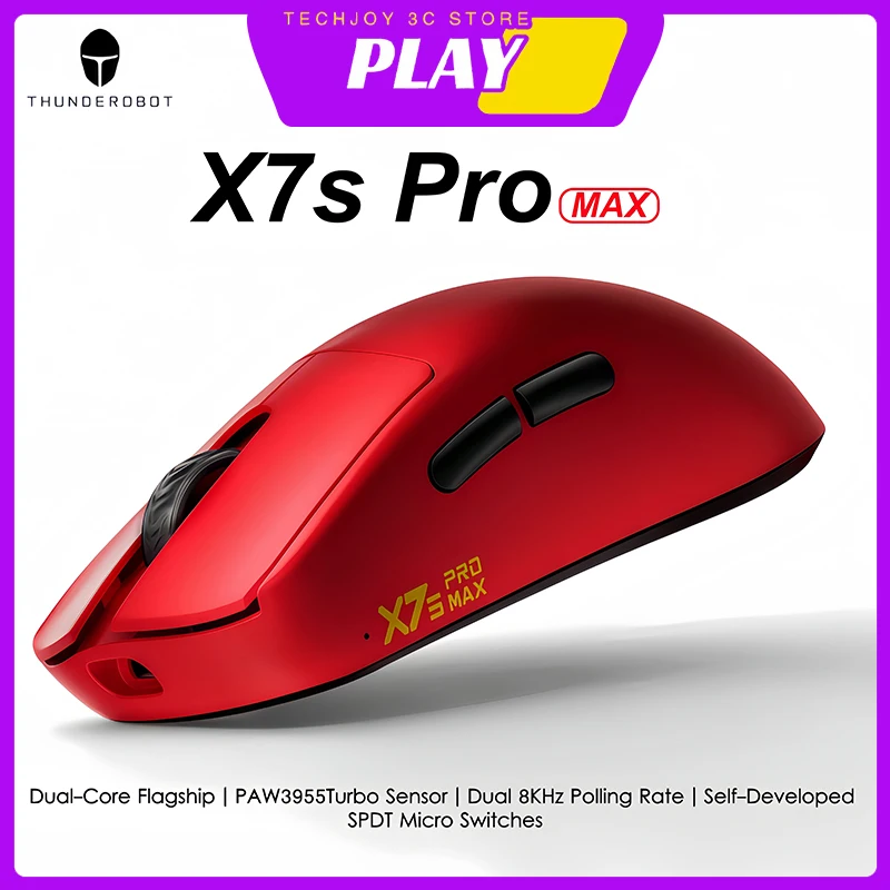 Thunderobot X7sPro MAX Wireless Gaming Mouse PAW3955 Turbo Dual 8K 40000DPI 750IPS 52g Ergonomics for Laptop PC Gamers Mice Gitf