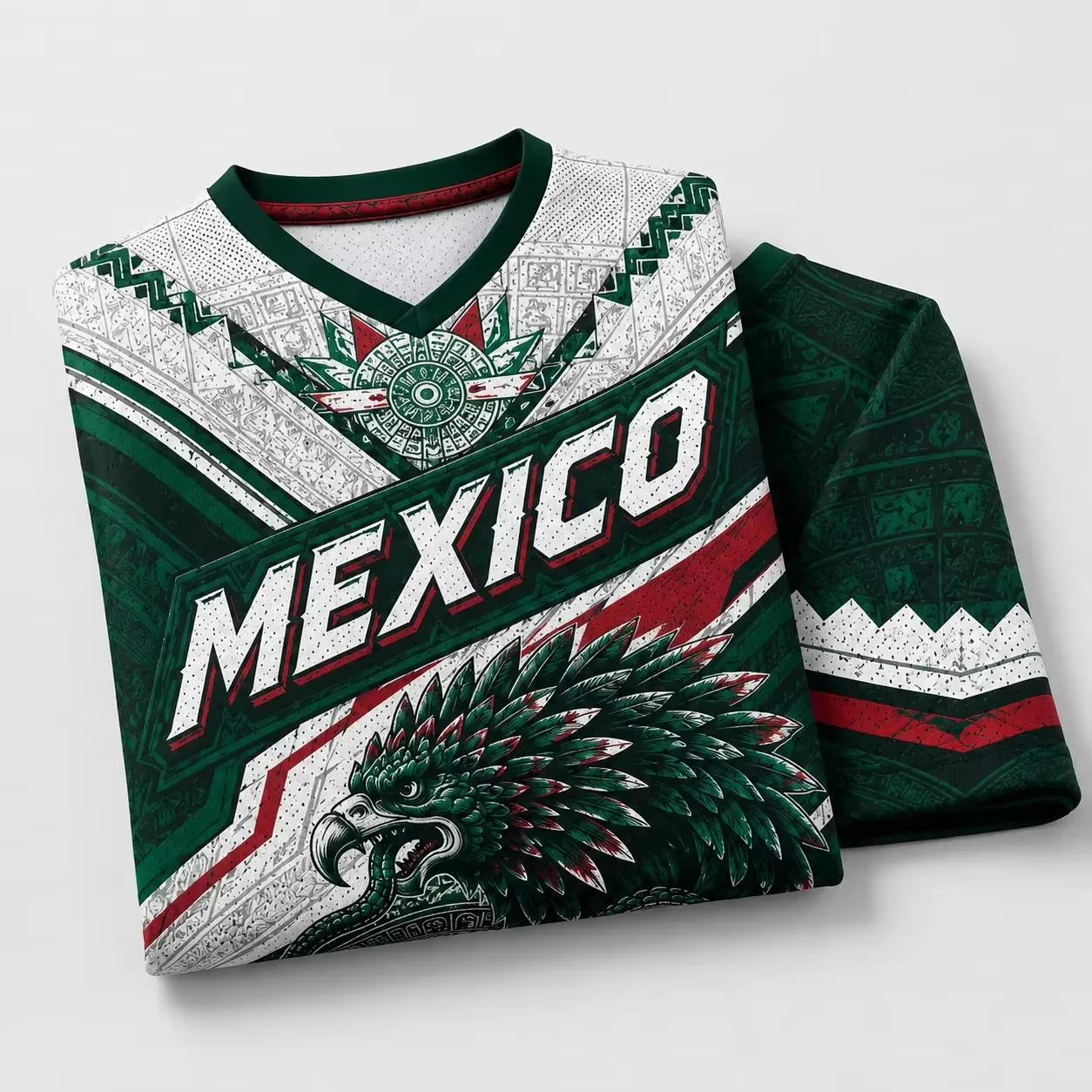 Mexico Soccer Fan Jersey Men's Short-Sleeve V-Neck T-Shirt Unisex Aztec Eagle Graphic Breathable Mesh Fabric Casual Kids Top