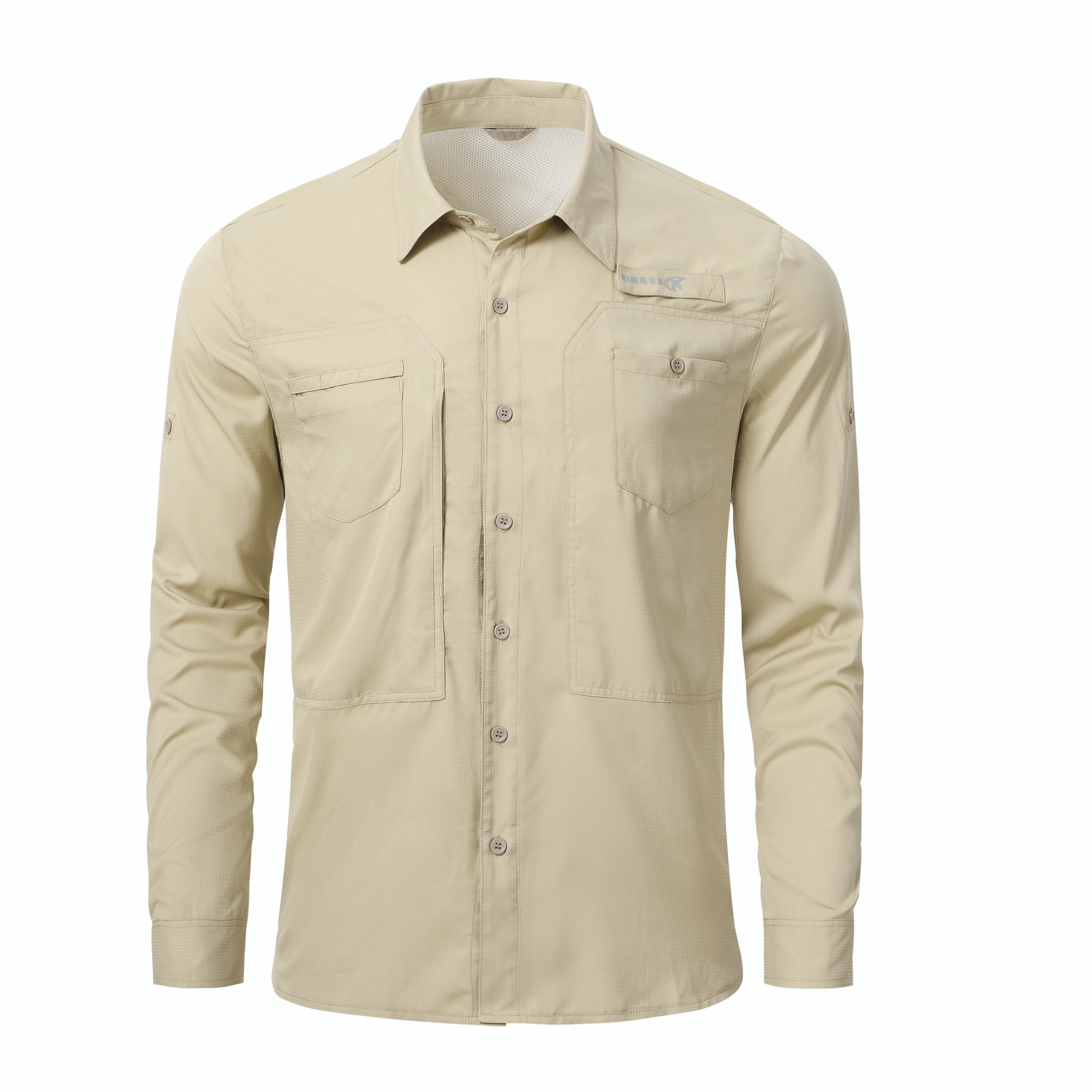 Langarm-Angelhemden für Herren, UPF 50+, Sonnenschutz, atmungsaktiv, leicht, für Reisen, Arbeit, Button-Down-Hemd mit Reißverschlusstasche – Detail 5