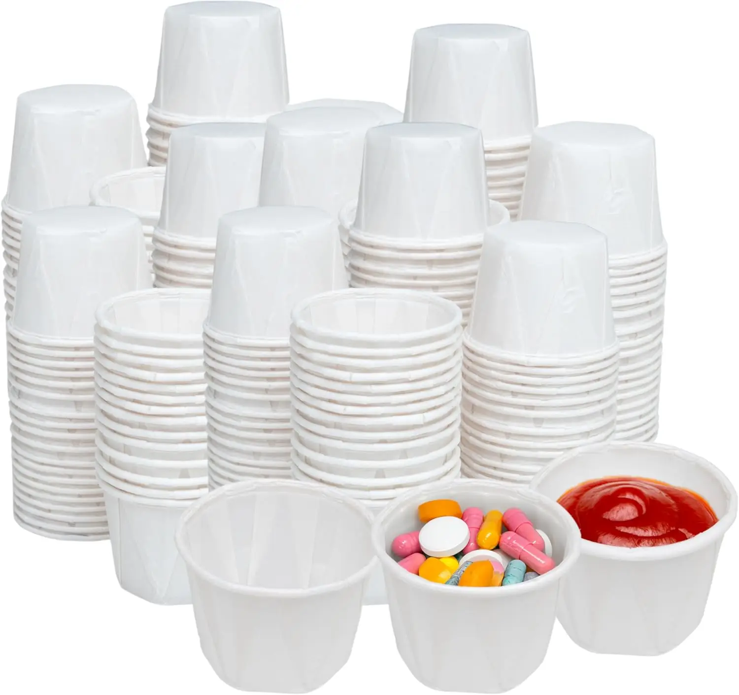 

1 Oz Paper Souffle Cups (600 Pack) Disposable Portion Cups for Ketchup, Condiments, Medicine, Pills, and Food Samples –