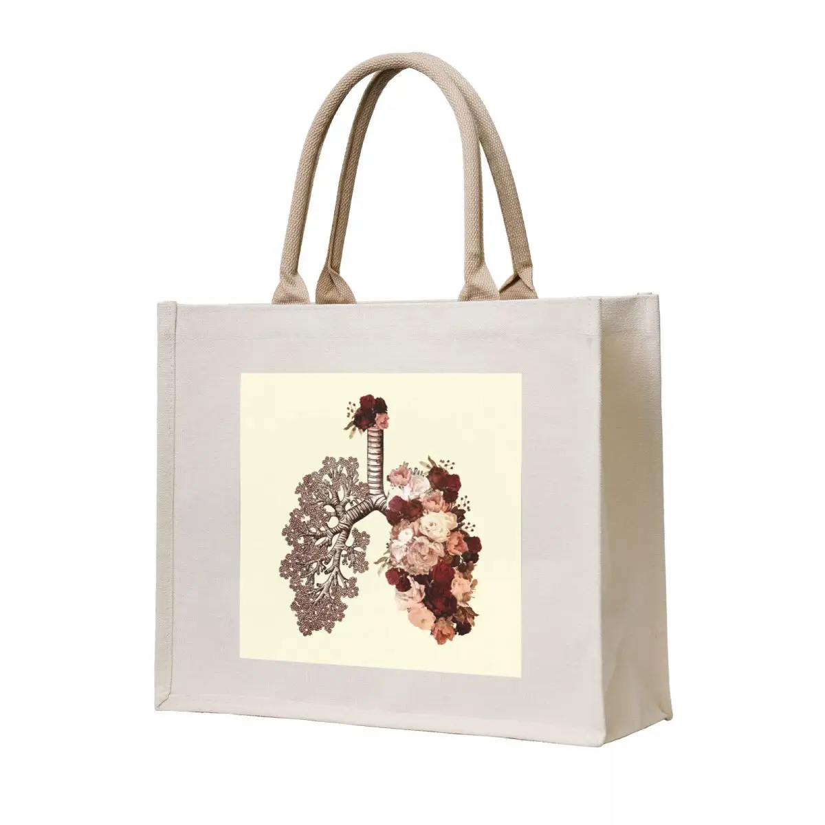 lungs cancer awareness, bloom roses floral, anatomy, watercolor Tote Bag custom tote bag Lady bag shopping trolley