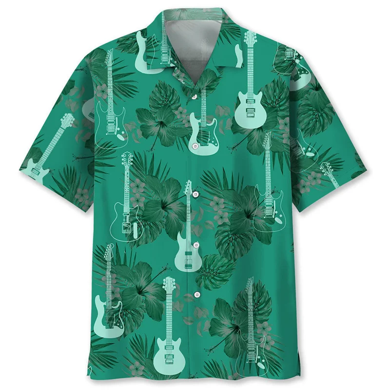 

Colorful Guitar 3d Printed Hawaiian Shirt For Men Summer Street Short Sleeves Musical Instrument Pattern Lapel Button Blouse