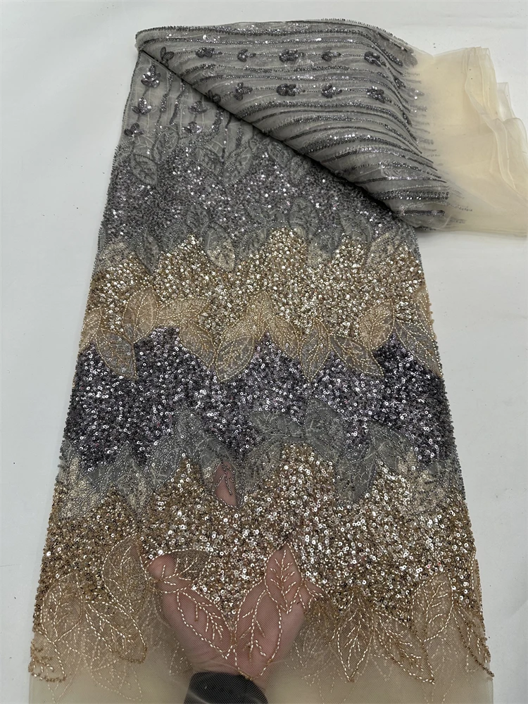 Tessuti di pizzo africano francese con paillettes 2025 Pizzo di perline di alta qualità Abito da sposo nigeriano ricamato Materiale per cucito da festa RF