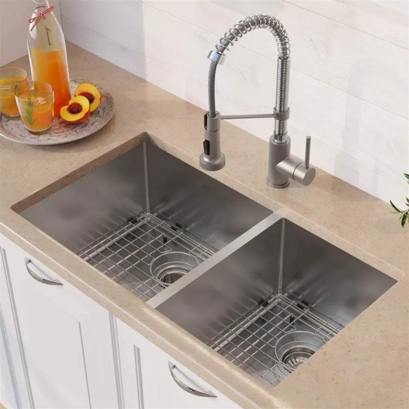 Kraus Standard PRO 33-Inch 16 Gauge Undermount 60/40 Double Bowl Stainless Steel Kitchen Sink, KHU103-33