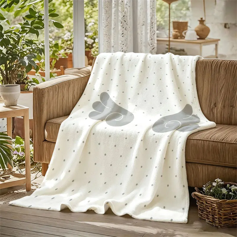 Angel Wings Grey Dots Flannel Blanket Perfect for Sofa Office Bed Travel Sleep Read Relax Camping Four Season Use